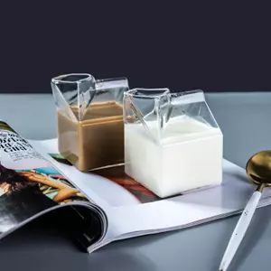 Jiateng glass milk jug with square shape design for milk cream and coffee serving