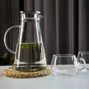 Premium conical glass water carafe with stainless steel lid for modern beverage serving
