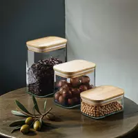 Glass Storage Jar with Wooden Lid for Kitchen Food Organization