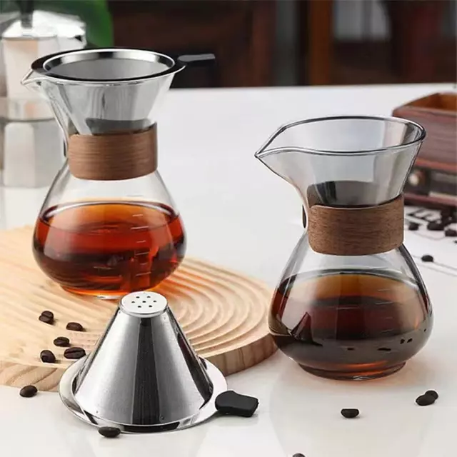 Jiateng premium glass pour over coffee carafe with wooden collar for manual brewing