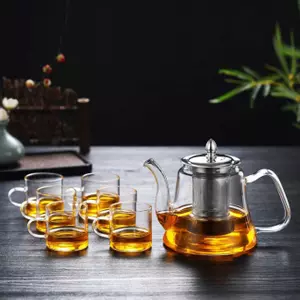 Elegant heat resistant glass teapot with stainless steel tea infuser for loose leaf tea