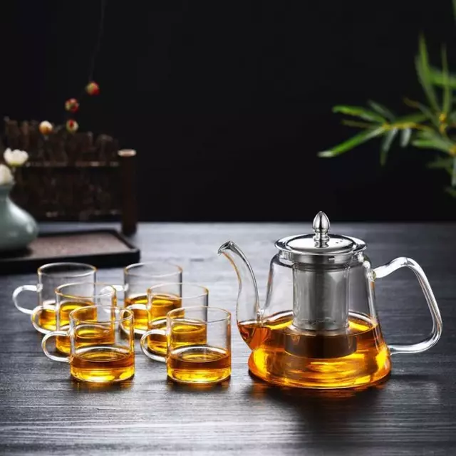 Elegant heat resistant glass teapot with stainless steel tea infuser for loose leaf tea