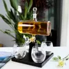Jiateng luxury glass whiskey dispenser set with rotating barrel design and matching glasses