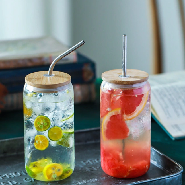 jiateng minimalist glass tumbler, bamboo lid and glass straw set for smoothies