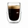 400ml transparent double wall glass coffee cup with straight sides and a raised center ring