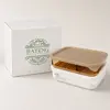 Front side and top views of 1230ml and 1720ml stackable rectangular food storage containers with detailed measurements.