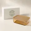 Large horizontal borosilicate glass food storage boxes with beige lids for kitchenware wholesale retail and household food organization