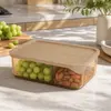 Stackable polypropylene divided food storage containers with transparent beige bodies and matching lids for kitchen organization and wholesale supply