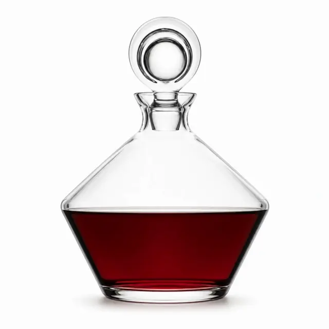 220mm wide base glass red wine decanter with decorative round stopper