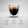 Double wall espresso glass cup measuring 62mm in diameter and 65mm in height