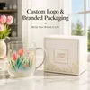 Jiateng decorative floral glass cup with colorful flower pattern and clear handle