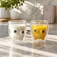 Jiateng cute double wall glass cup with 3D animal inner design
