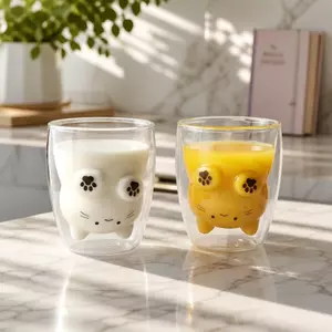 Jiateng cute double wall glass cup with 3D animal inner design