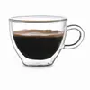 70ml transparent double wall espresso glass cup with wide circular rim and clear side handle
