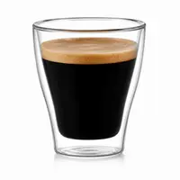 JT-D108 250ml transparent double wall coffee glass with wide circular rim and tapered inner chamber