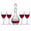 Vintage cut glass red wine decanter set with four matching stemmed wine glasses