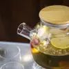 Heat-resistant glass teapot with stainless steel filter for herbal tea and flower tea