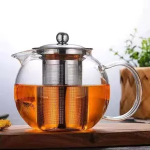 Round Borosilicate Glass Teapot with Stainless Steel Infuser – Heat Resistant Tea Pot