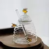 Transparent Glass Honey Storage Jar with Wooden Serving Base