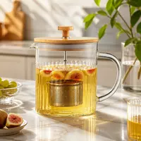 Jiateng glass tea infuser pitcher with bamboo lid and stainless steel filter for tea brewing
