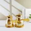 Glass milk heating pot with ergonomic decorative wooden handle