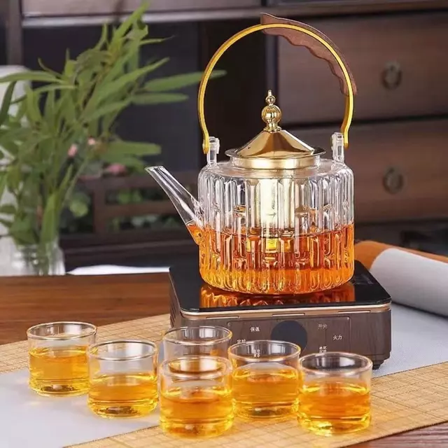 Glass Tea Kettle Set with Cups for Heat Resistant Tea Brewing
