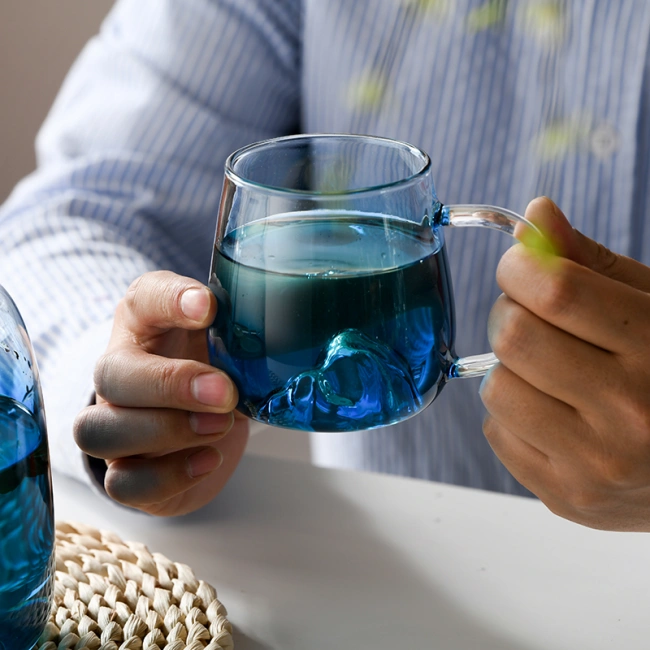 jiateng blue gradient mountain embossed glass cup set