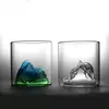 Jiateng collection of three creative color ice cube glasses in blue, amber, and layered designs, ideal for bar sets, gifts, and stylish home serving.
