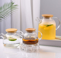 Jiateng clear glass tea pitcher with bamboo lid, perfect for serving tea, infused water, or juice, stylish and eco-friendly