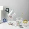 jiateng blue flower handle glass cup, double wall confetti filled coffee mug