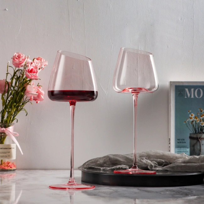 Elegant transparent blush pink wine glass for restaurant café and home bar use