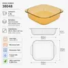 Transparent amber glass baking dish featuring vertical ribbed sides, rounded square corners and a spacious interior.