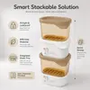 Large 800ml rectangular food storage container measuring 16.1 by 11.1 by 7.6cm with a fitted lid and removable inner tray for kitchen organization.