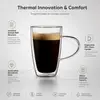 Transparent tall coffee glass with 90mm top diameter, 140mm height and double wall construction