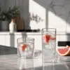 Modern square drinking glass available in different capacities with matching rounded corner design