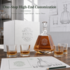 Modern whiskey serving set with geometric decanter and four old fashioned glasses