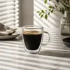 350ml clear handle double wall glass coffee mug for cafes restaurants hotels and wholesale drinkware buyers