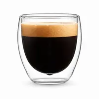 80ml clear double wall espresso glass cup with rounded inner bowl and transparent outer wall