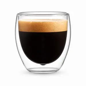 80ml clear double wall espresso glass cup with rounded inner bowl and transparent outer wall