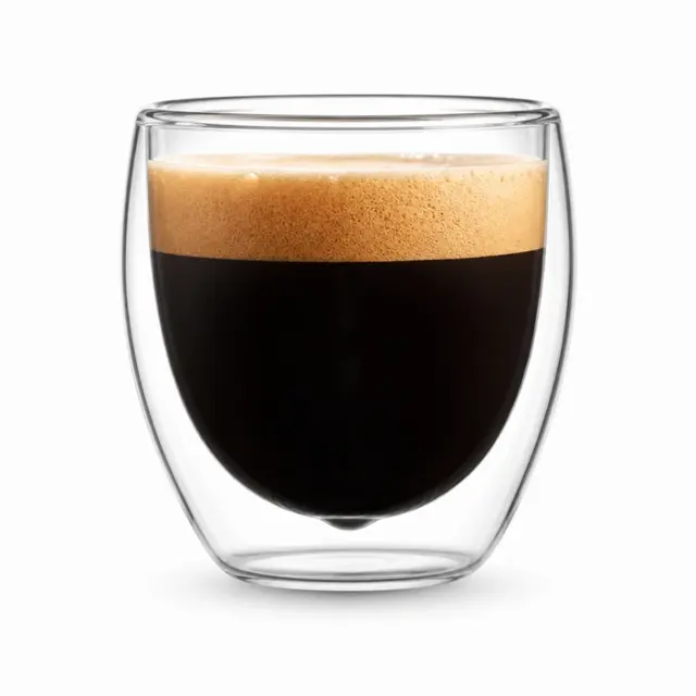 80ml clear double wall espresso glass cup with rounded inner bowl and transparent outer wall