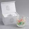 Jiateng tulip flower glass mug with handle for home and everyday drinkware