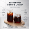 Two sizes of transparent iced coffee drinking glasses with smooth tapered bodies