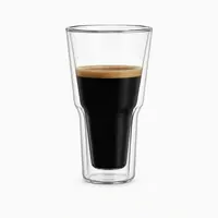JT-D117 300ml transparent double wall coffee glass with tall tapered body and narrow waist