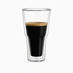 JT-D117 300ml transparent double wall coffee glass with tall tapered body and narrow waist