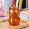 Cute bear glass mug with decorative lid for tea and coffee