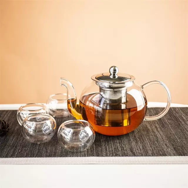 Premium borosilicate glass teapot with removable stainless steel infuser for loose leaf tea