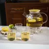Premium borosilicate glass teapot with natural wooden lid for loose leaf tea brewing
