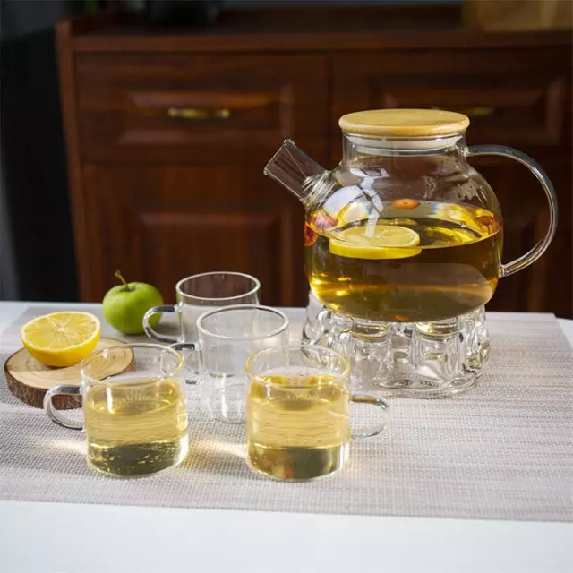 Premium borosilicate glass teapot with natural wooden lid for loose leaf tea brewing