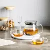 Modern borosilicate glass teapot with stainless steel lid for loose leaf tea brewing
