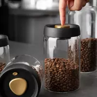 Jiateng vacuum glass coffee bean storage canister with airtight press lid for fresh coffee beans